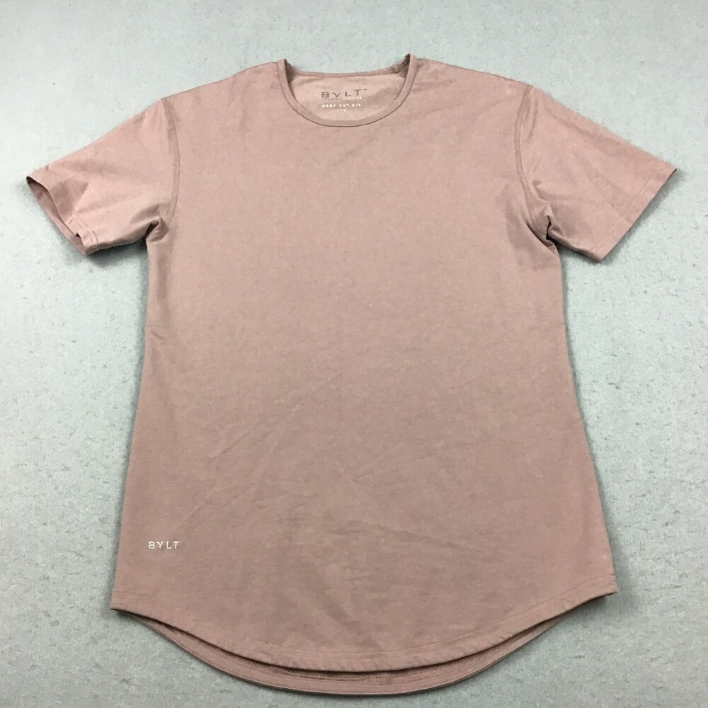 BYLT Shirt Men Small Mauve Solid Drop Cut Lux Performance Curved Hem Tee S